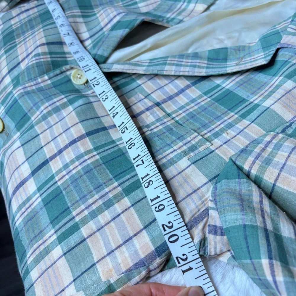 Vintage Gordon of Philadelphia Plaid Blazer Green Tan 3 Button Sport Coat 42R